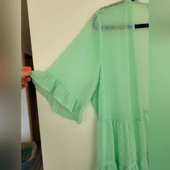 Torrid Size 12 Clip Dot Ruffle Kimono Mint Green - Picture 4 of 11